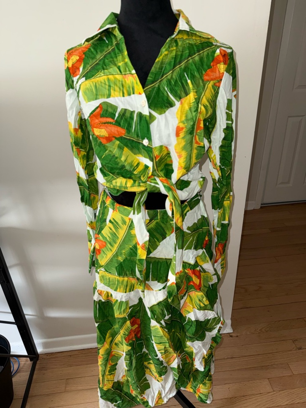 Cynthia Rowley Green White Tropical Leaf Tie-Waist Skirt Set